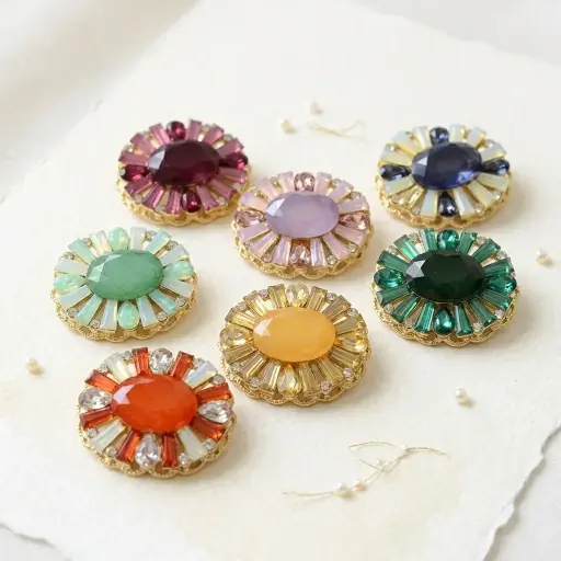 Ethnic Garment Embellishment Button with Faceted Glass Stones