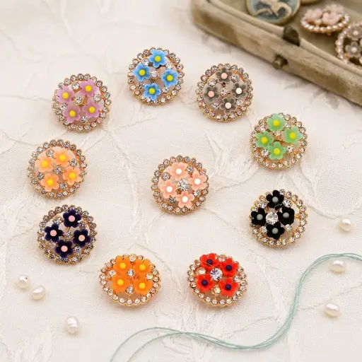 Rhinestone Flower Cluster Designer Button
