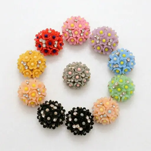 Cute Pastel & Bright Floral Cluster Fancy Buttons with Crystal Accents